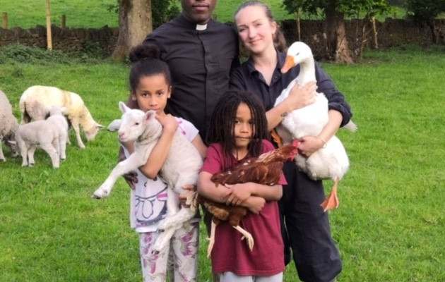 Gemma Moffat-Jackman with her flock of country living animals and g family and
